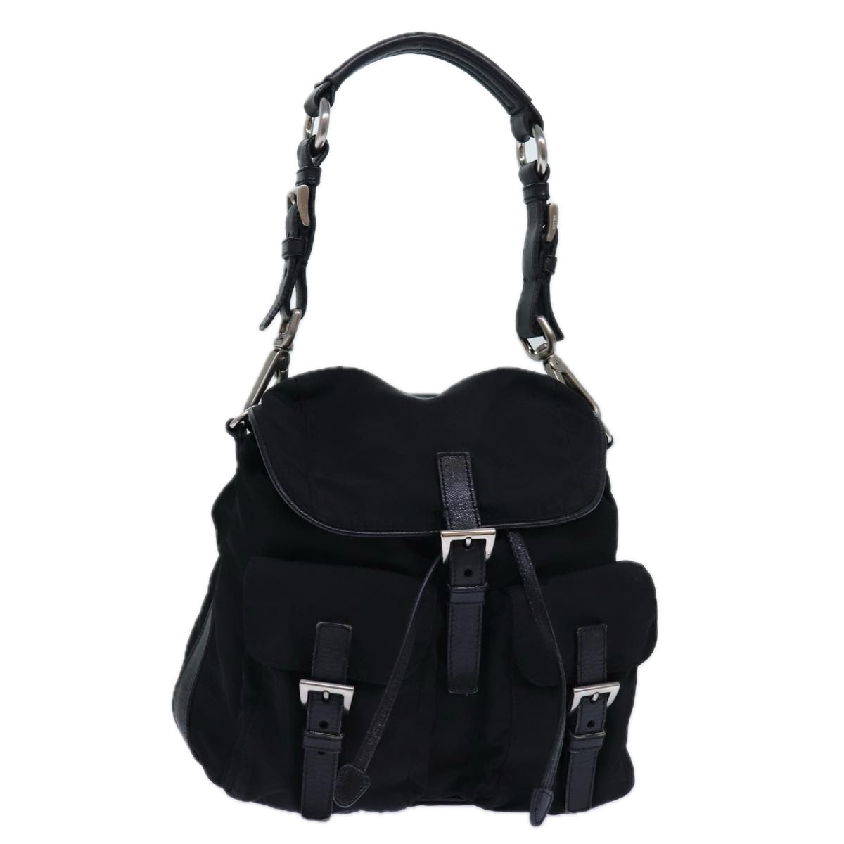 PRADA Backpack Nylon Black Silver Auth 85289V