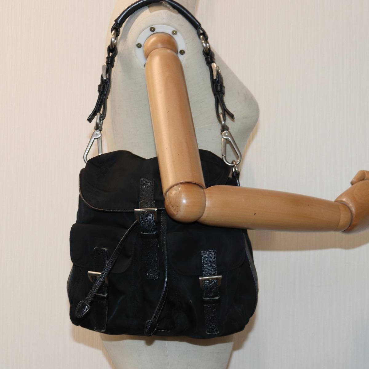 PRADA Backpack Nylon Black Silver Auth 85289V