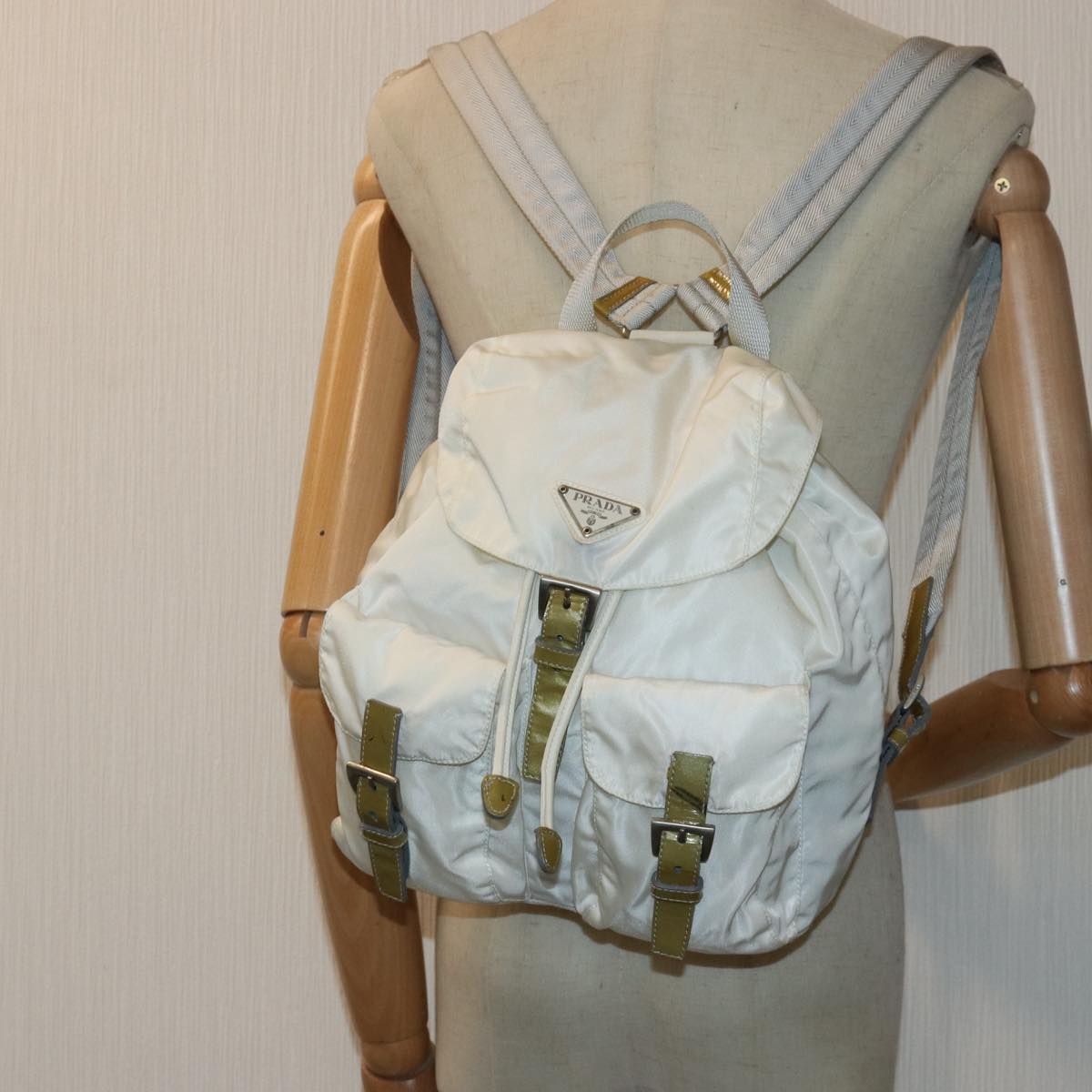 PRADA Backpack Nylon White Silver Auth 85291V