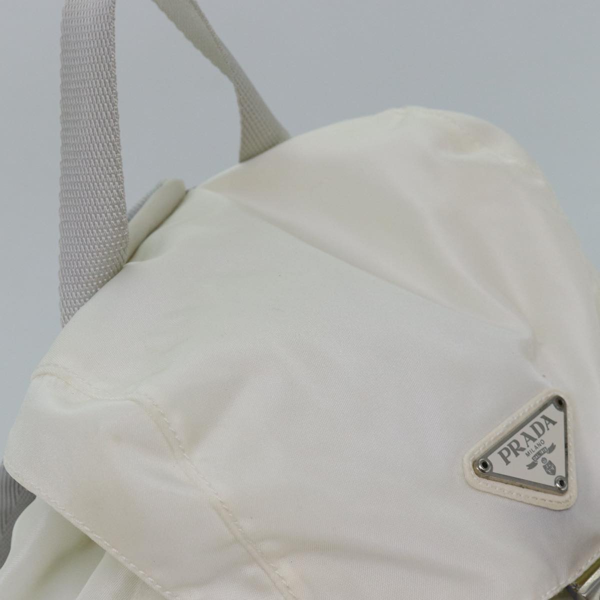 PRADA Backpack Nylon White Silver Auth 85291V