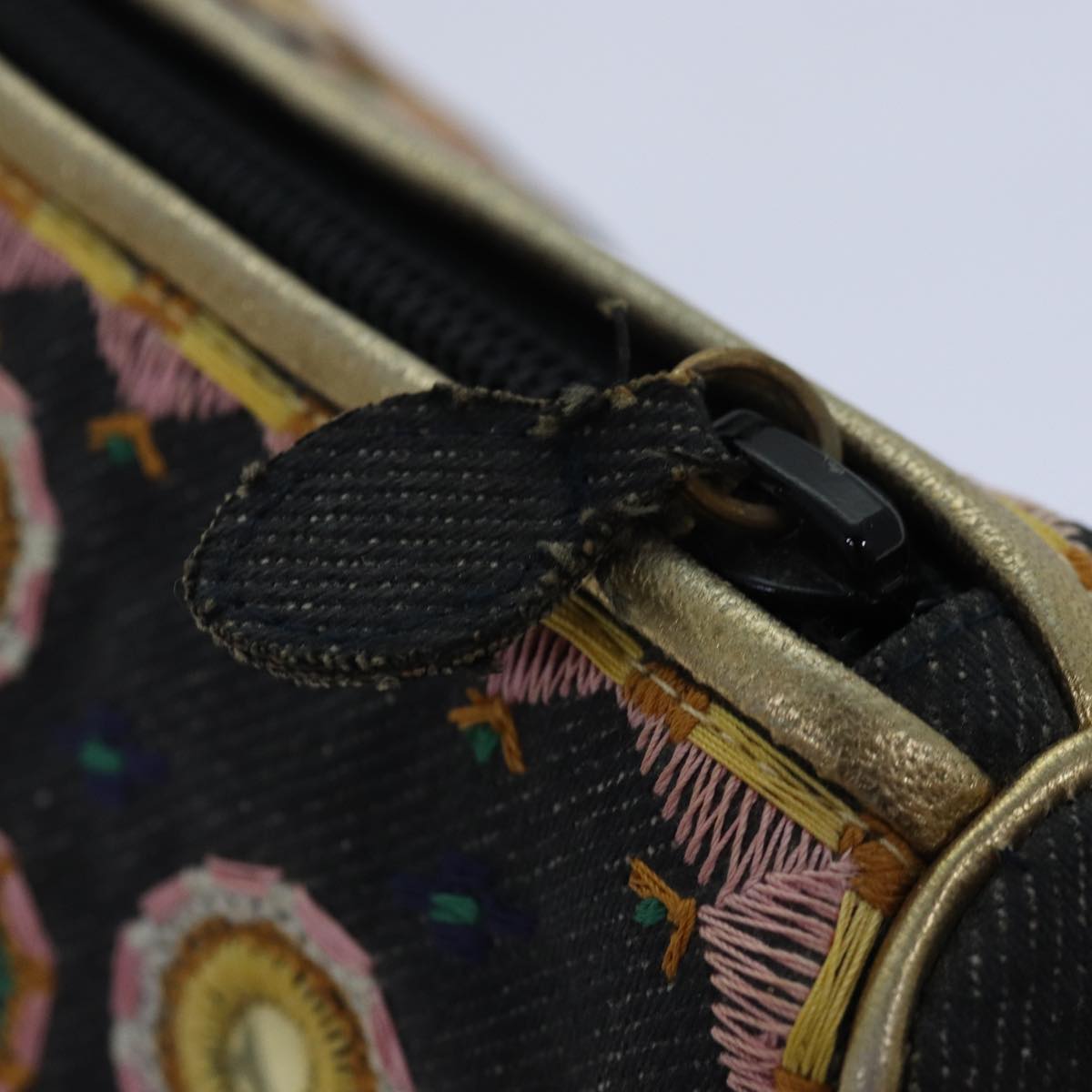 Christian Dior Hand Bag Canvas Blue Gold Auth 85438AM