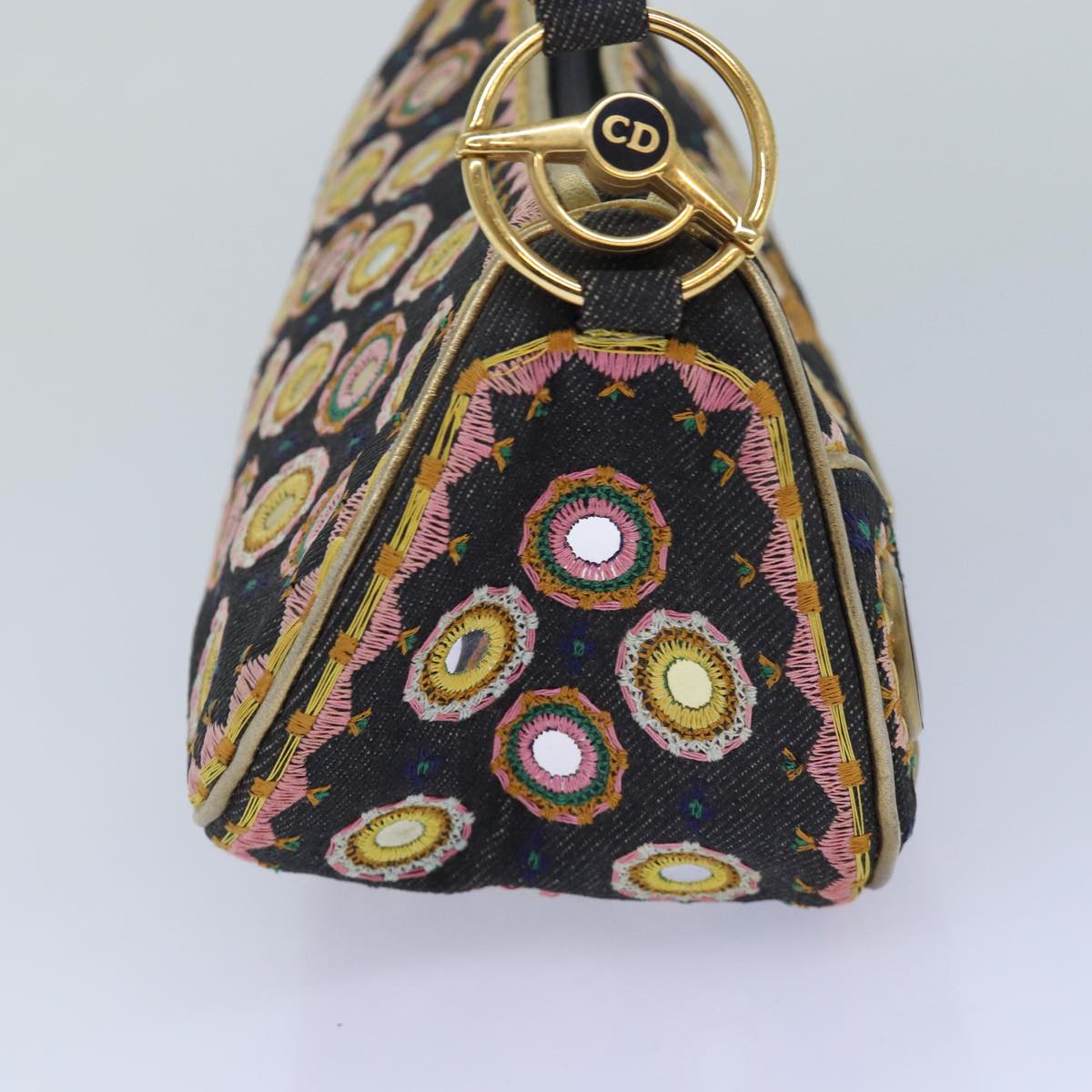 Christian Dior Hand Bag Canvas Blue Gold Auth 85438AM