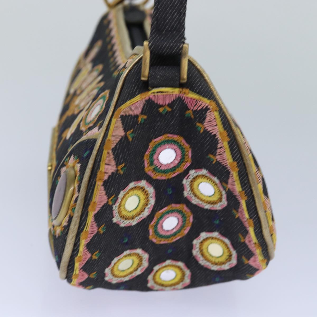 Christian Dior Hand Bag Canvas Blue Gold Auth 85438AM