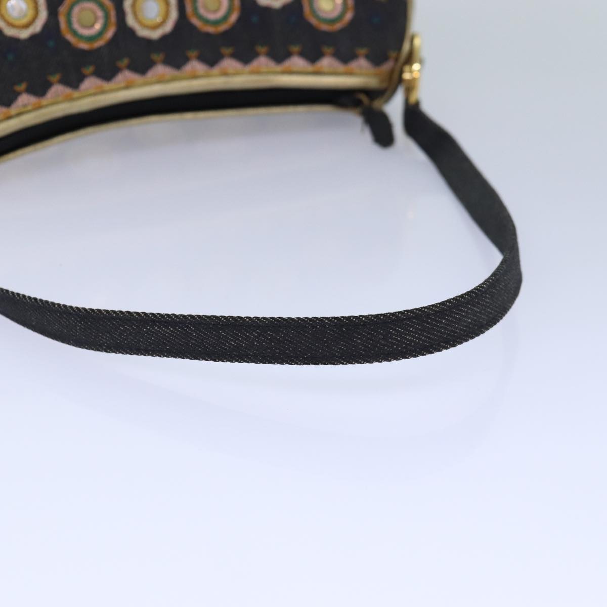 Christian Dior Hand Bag Canvas Blue Gold Auth 85438AM