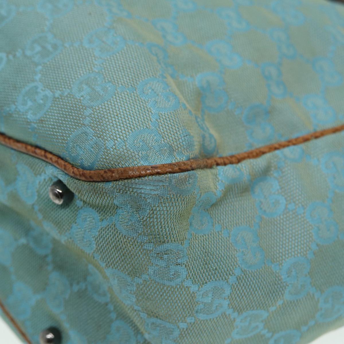 GUCCI GG Canvas Tote Bag Silver Turquoise Blue 113017 Auth 85473