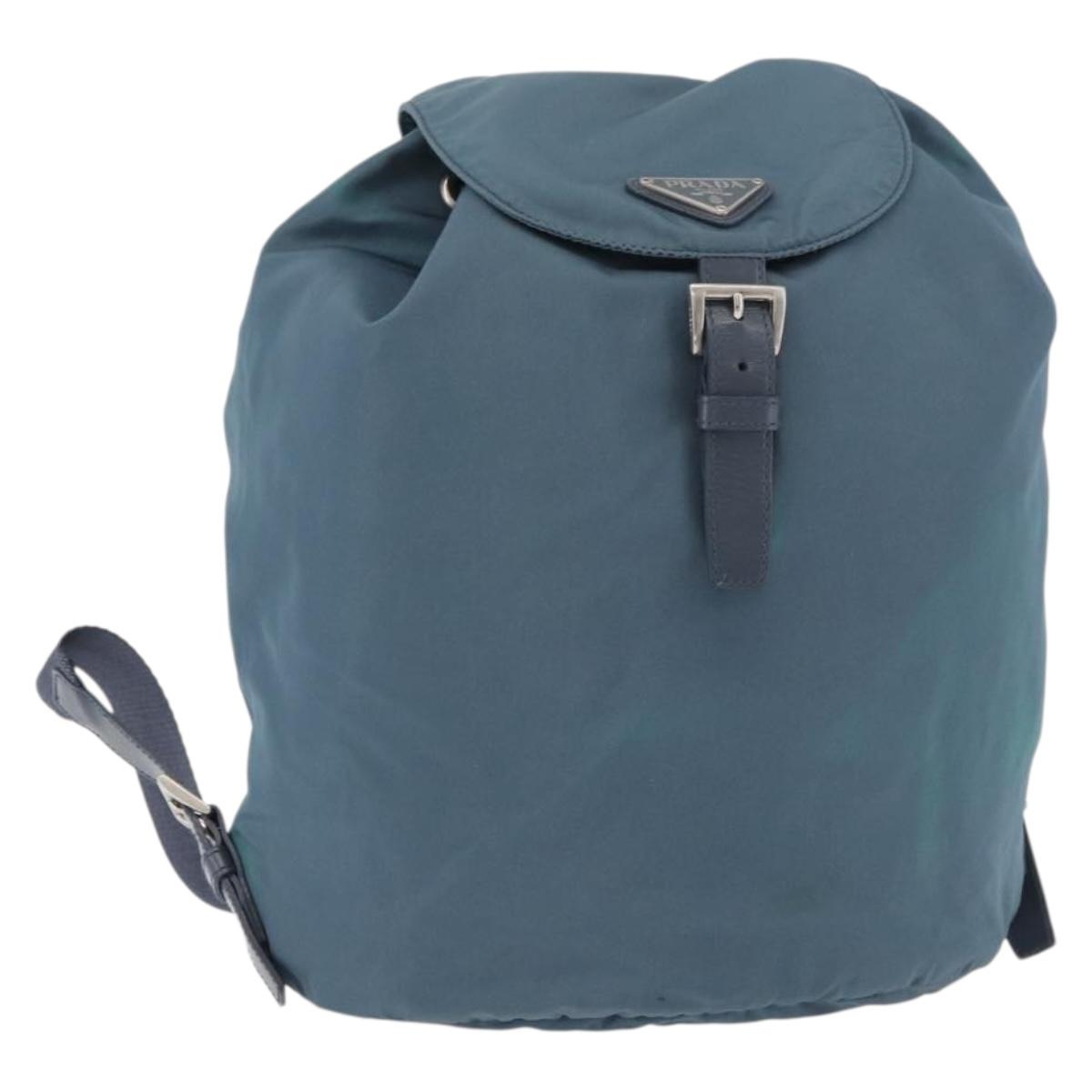 PRADA Backpack Nylon Blue Silver Auth 85634