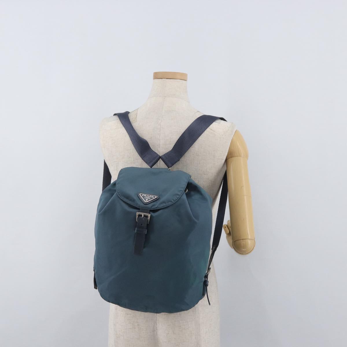 PRADA Backpack Nylon Blue Silver Auth 85634