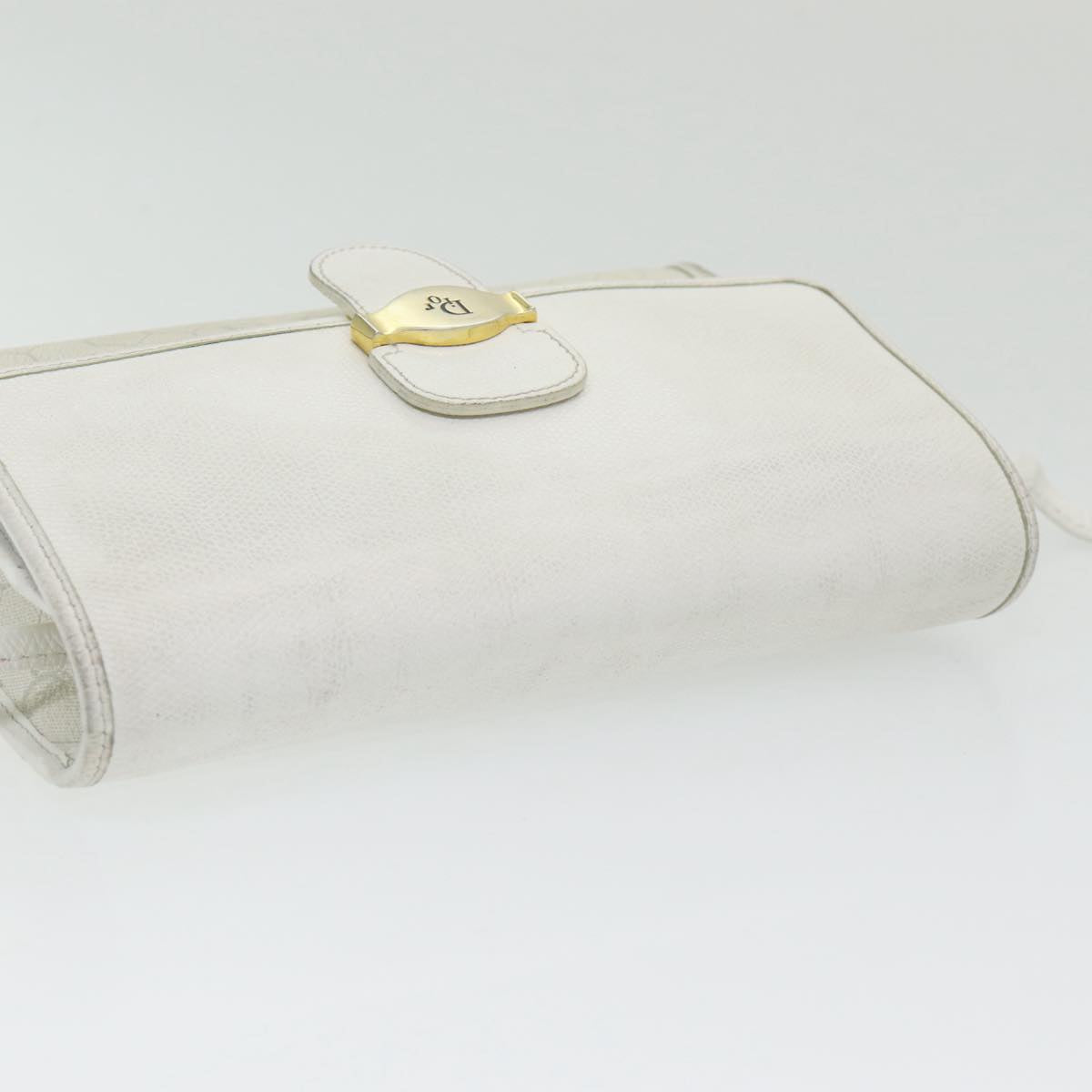 Christian Dior Honeycomb Canvas Shoulder Bag PVC Leather White Gold Auth 85684