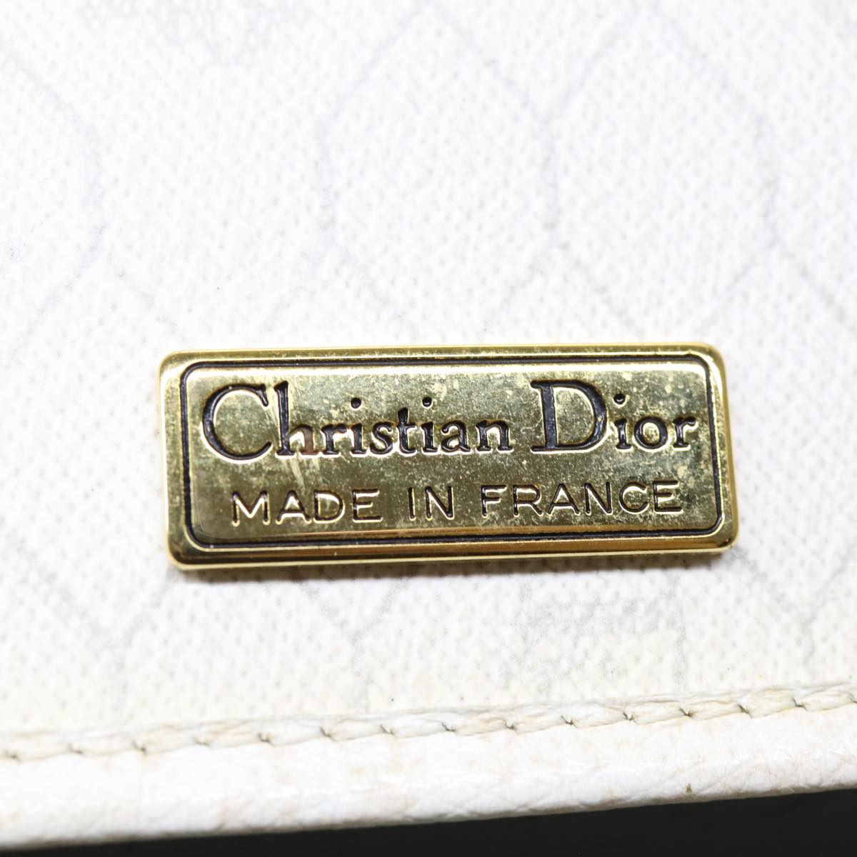 Christian Dior Honeycomb Canvas Shoulder Bag PVC Leather White Gold Auth 85691