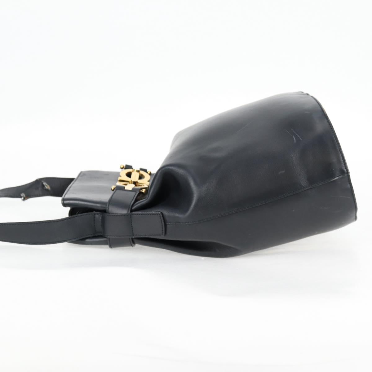 Salvatore Ferragamo Shoulder Bag Leather Gold Black Auth 85707