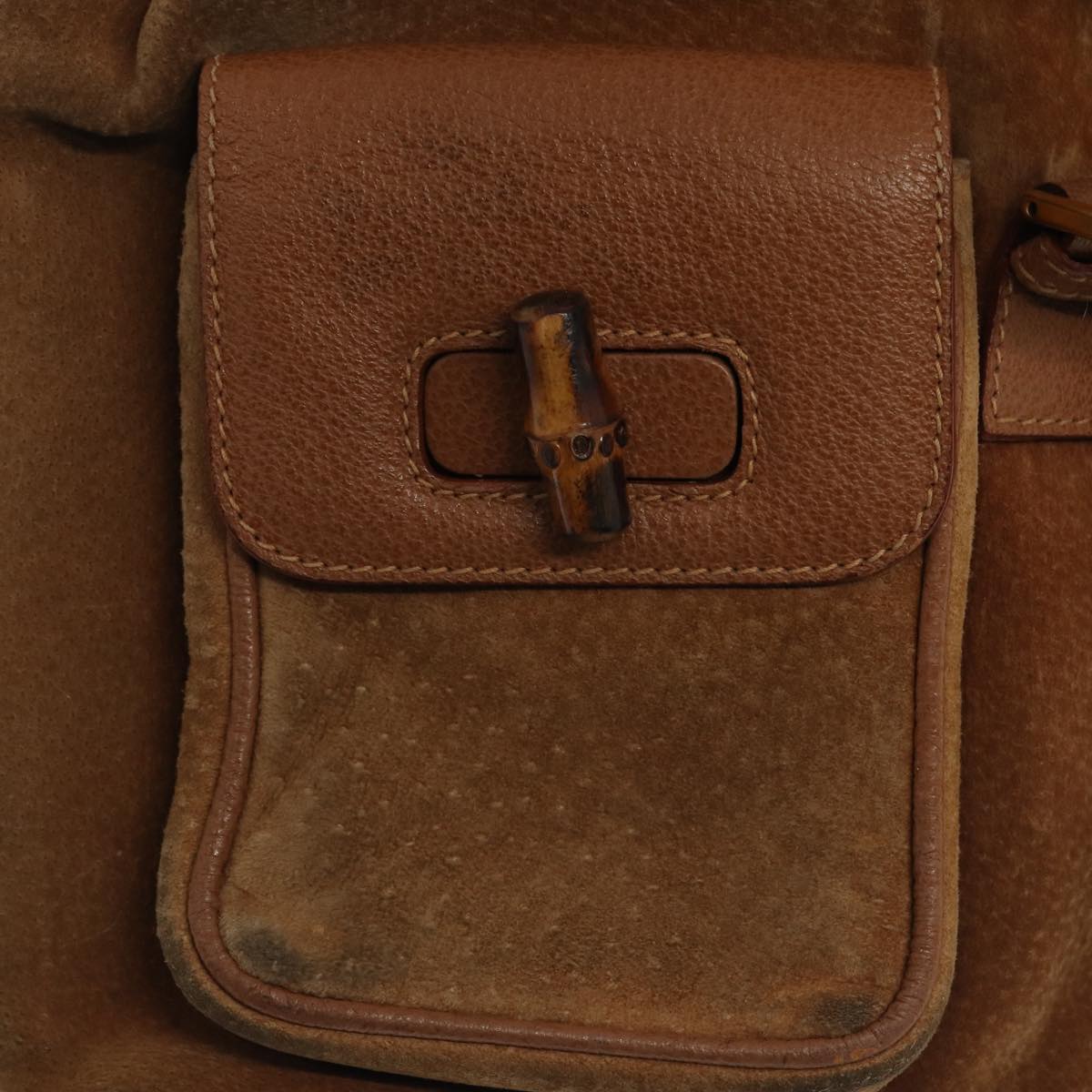 GUCCI Bamboo Shoulder Bag Suede Brown Gold 003 2058 0016 Auth 85718