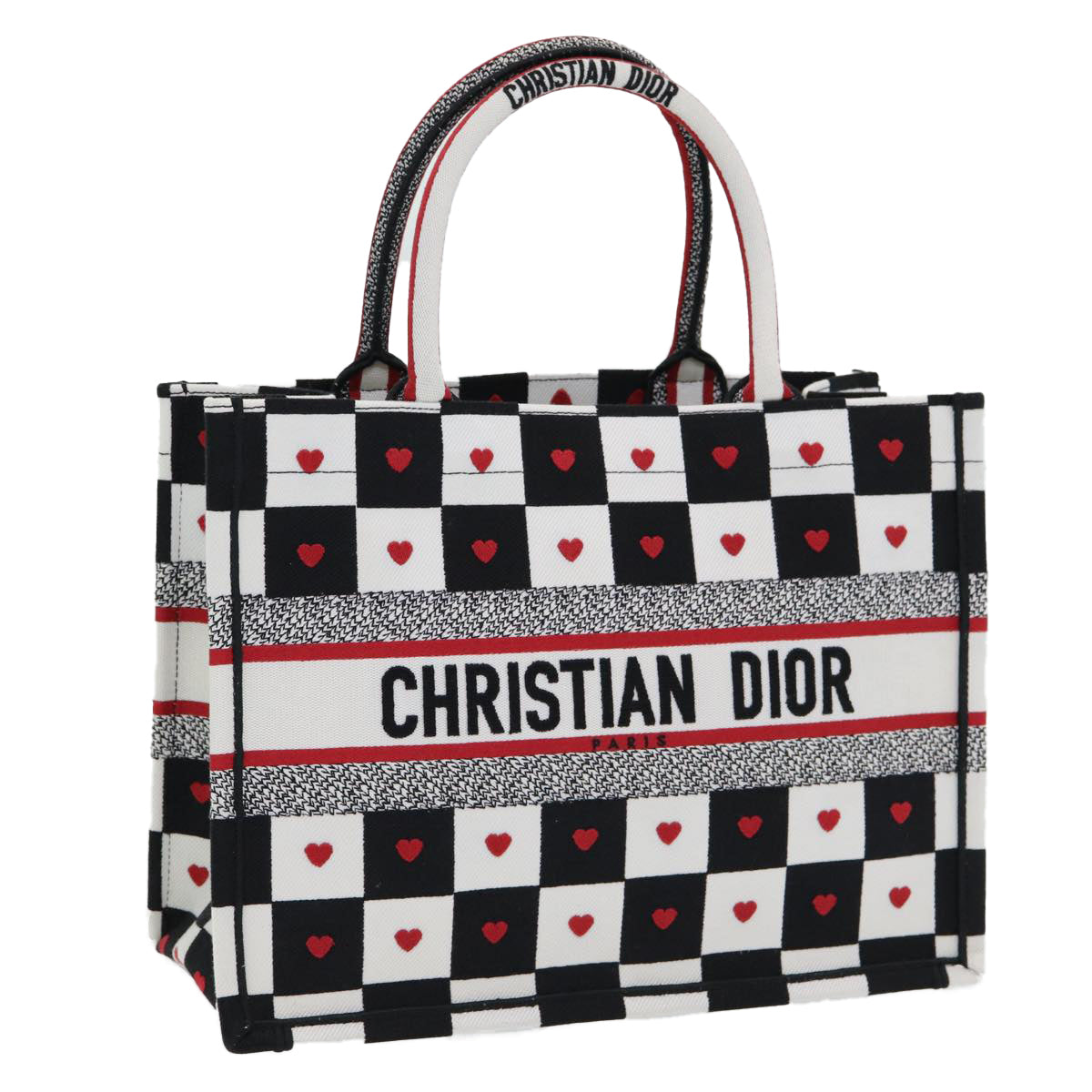 Christian Dior Dior Amour Book Tote Tote Bag Canvas Black White Auth 85927AM