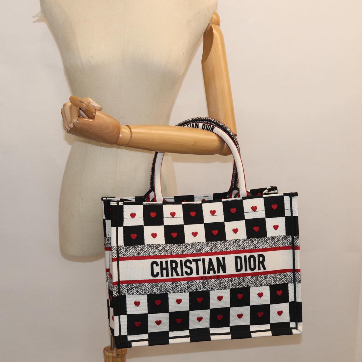 Christian Dior Dior Amour Book Tote Tote Bag Canvas Black White Auth 85927AM