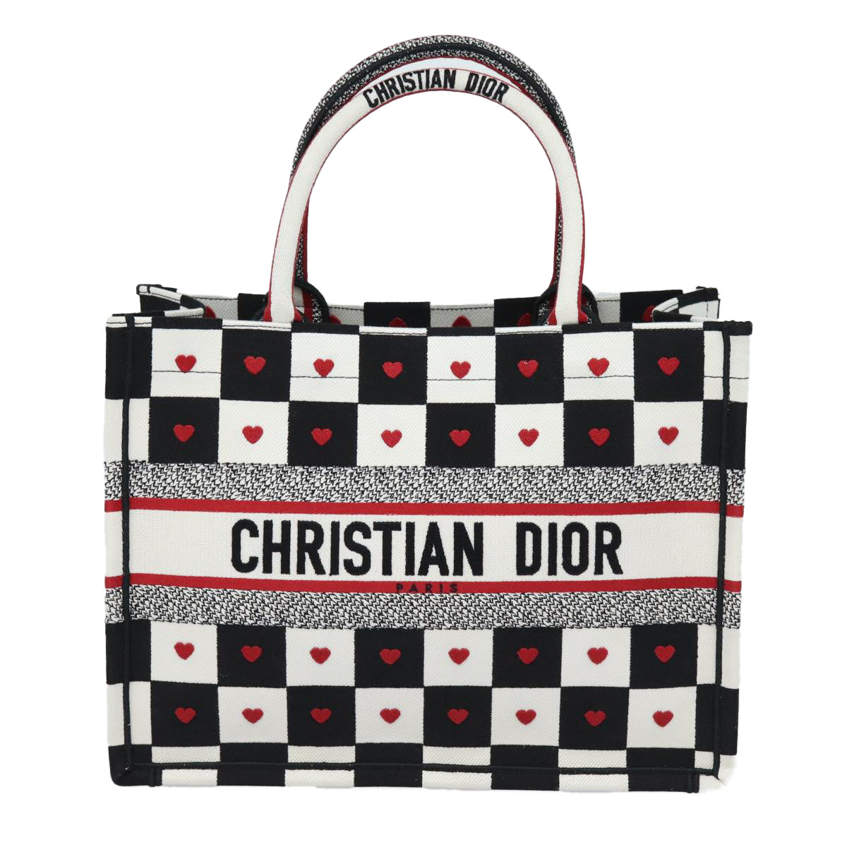 Christian Dior Dior Amour Book Tote Tote Bag Canvas Black White Auth 85927AM