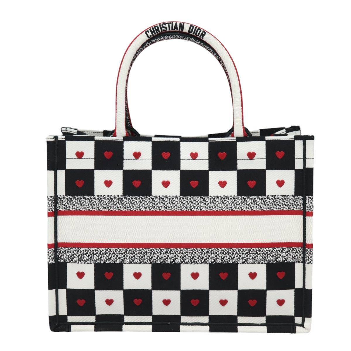Christian Dior Dior Amour Book Tote Tote Bag Canvas Black White Auth 85927AM