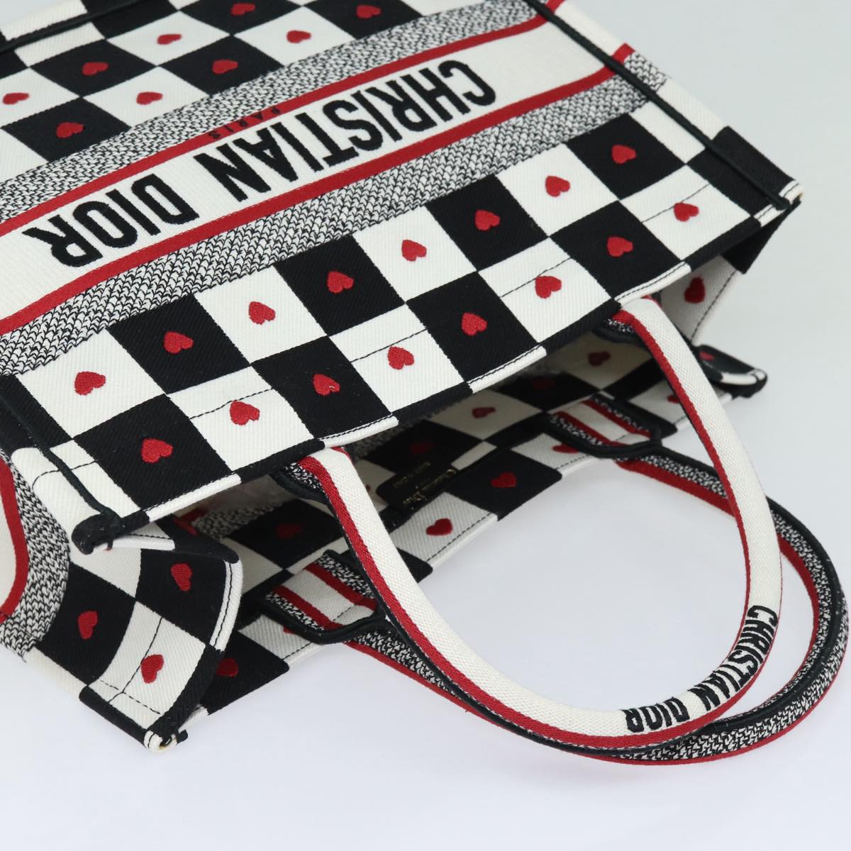 Christian Dior Dior Amour Book Tote Tote Bag Canvas Black White Auth 85927AM