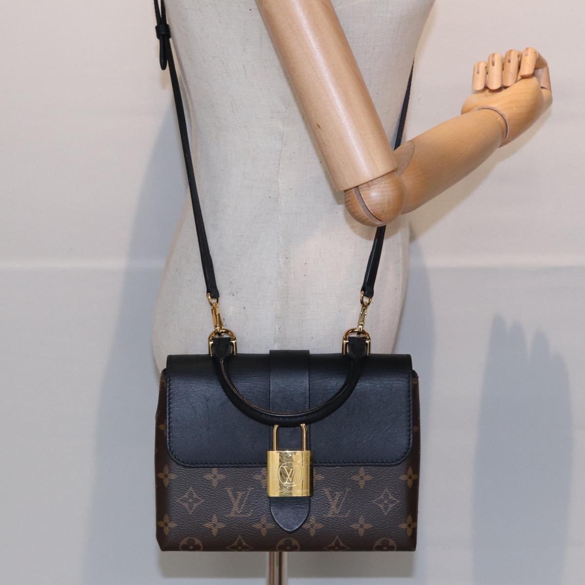 LOUIS VUITTON Monogram Rocky BB Hand Bag 2way Black M44141 LV Auth 85942A