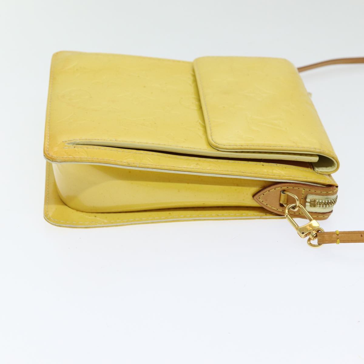 LOUIS VUITTON Monogram Vernis Motto Pouch Lime Yellow M91059 LV Auth 85955