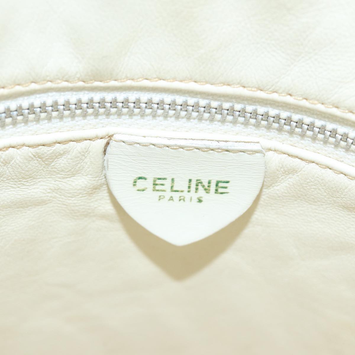 CELINE Shoulder Bag Leather White Silver Auth 86175