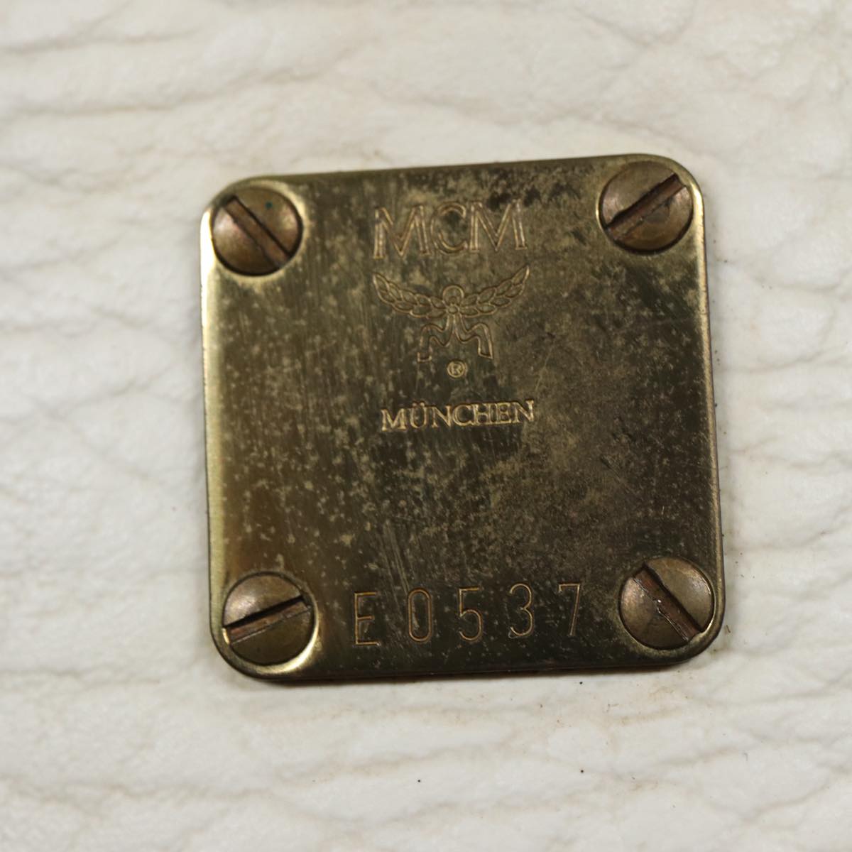 MCM Vicetos Logogram Hand Bag PVC Leather 2way White Gold Auth 86185