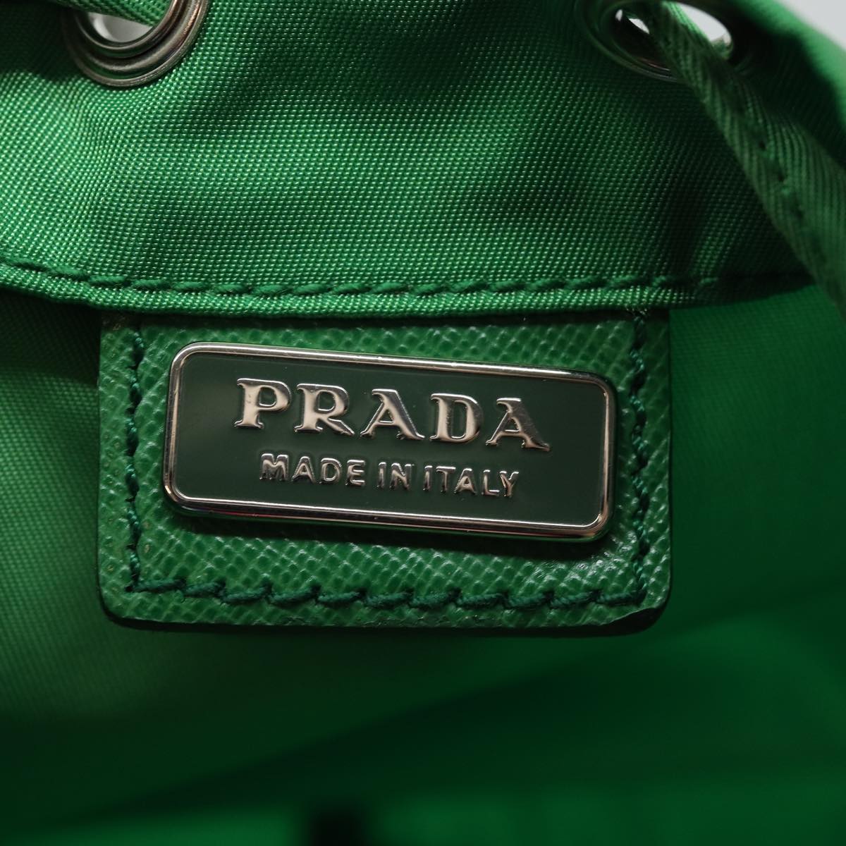 PRADA Drawstring Pouch Nylon Green Silver Auth 86300V