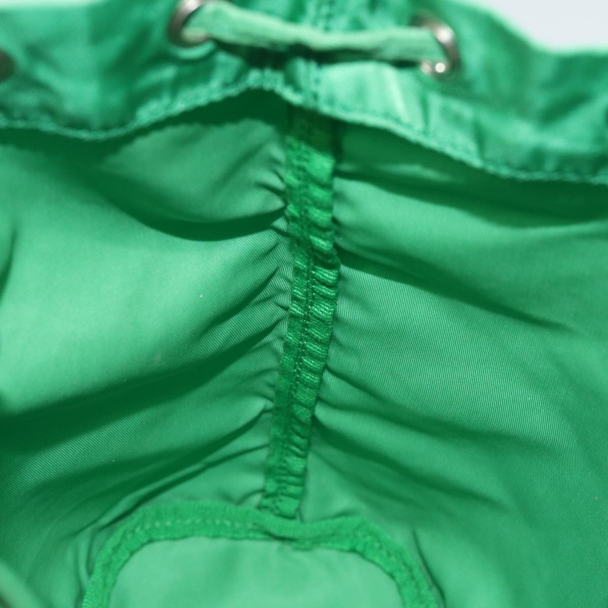 PRADA Drawstring Pouch Nylon Green Silver Auth 86300V