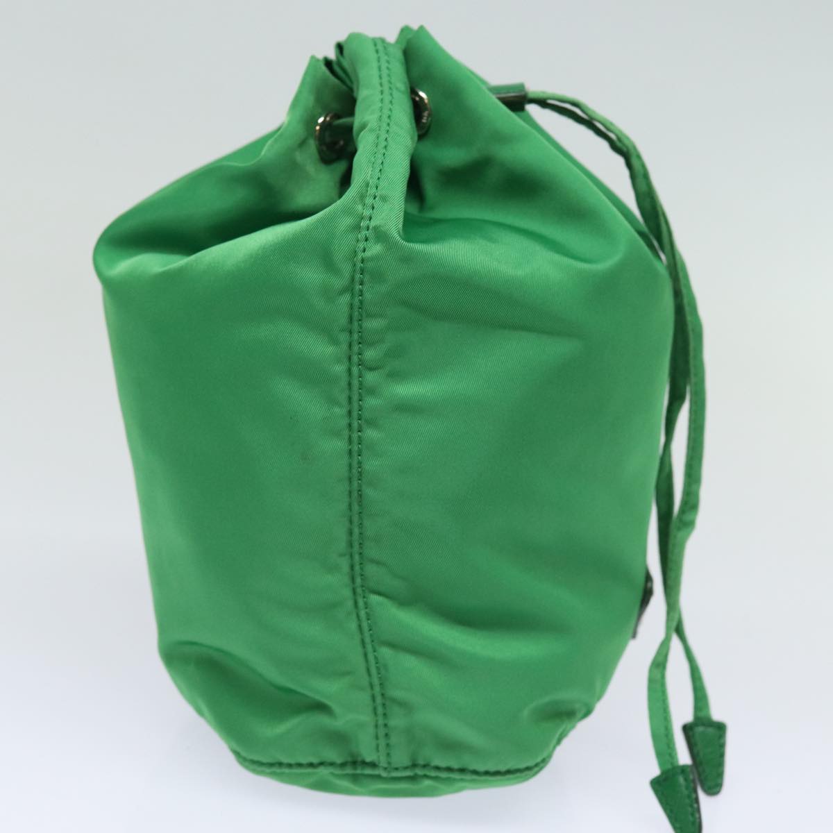 PRADA Drawstring Pouch Nylon Green Silver Auth 86300V
