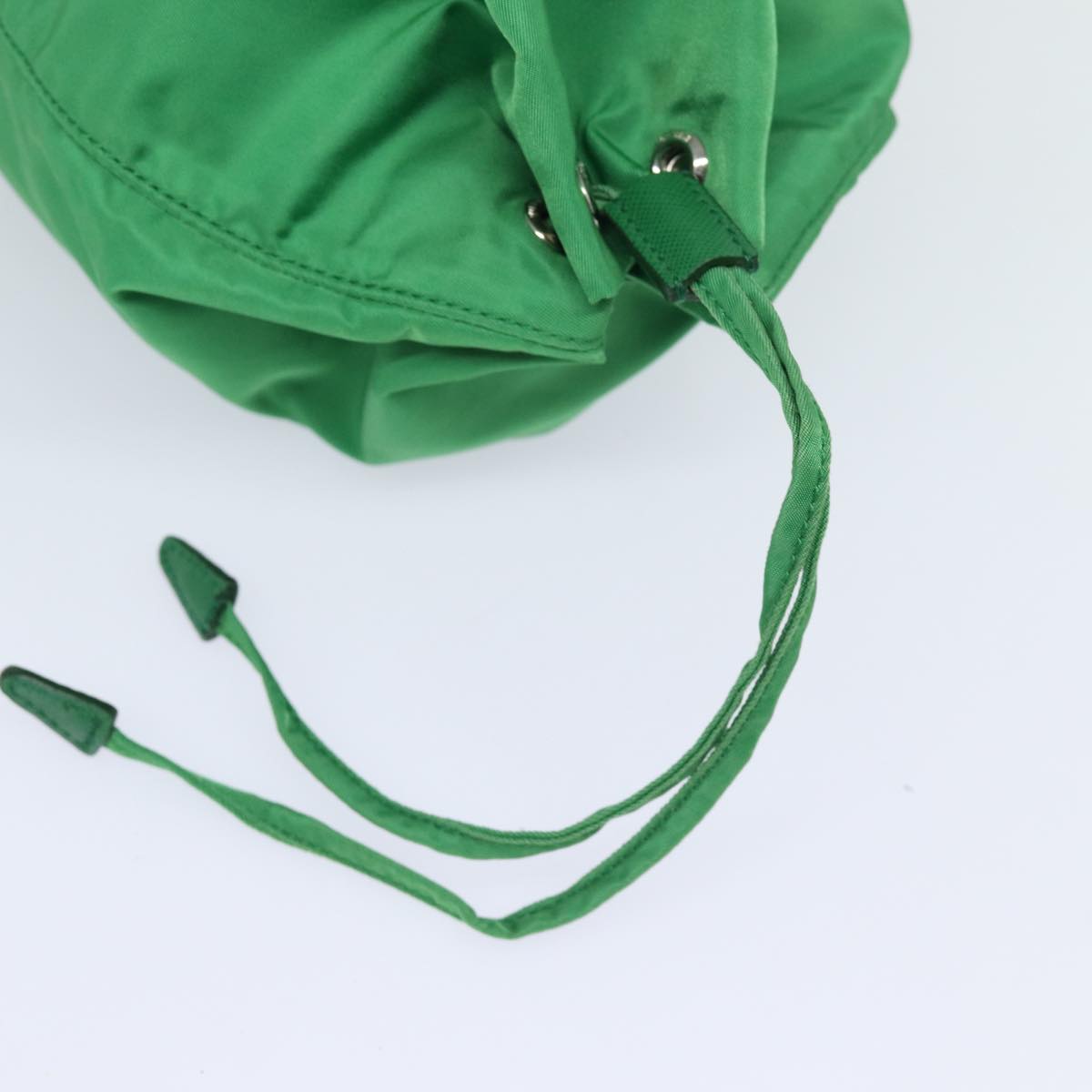 PRADA Drawstring Pouch Nylon Green Silver Auth 86300V