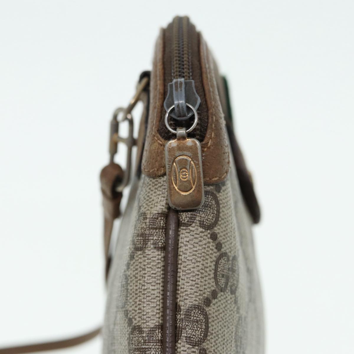 GUCCI GG Canvas Web Sherry Line Shoulder Bag PVC Beige Gold 68.02.047 Auth 86305