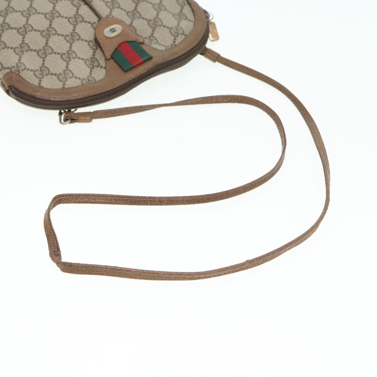 GUCCI GG Canvas Web Sherry Line Shoulder Bag PVC Beige Gold 68.02.047 Auth 86305