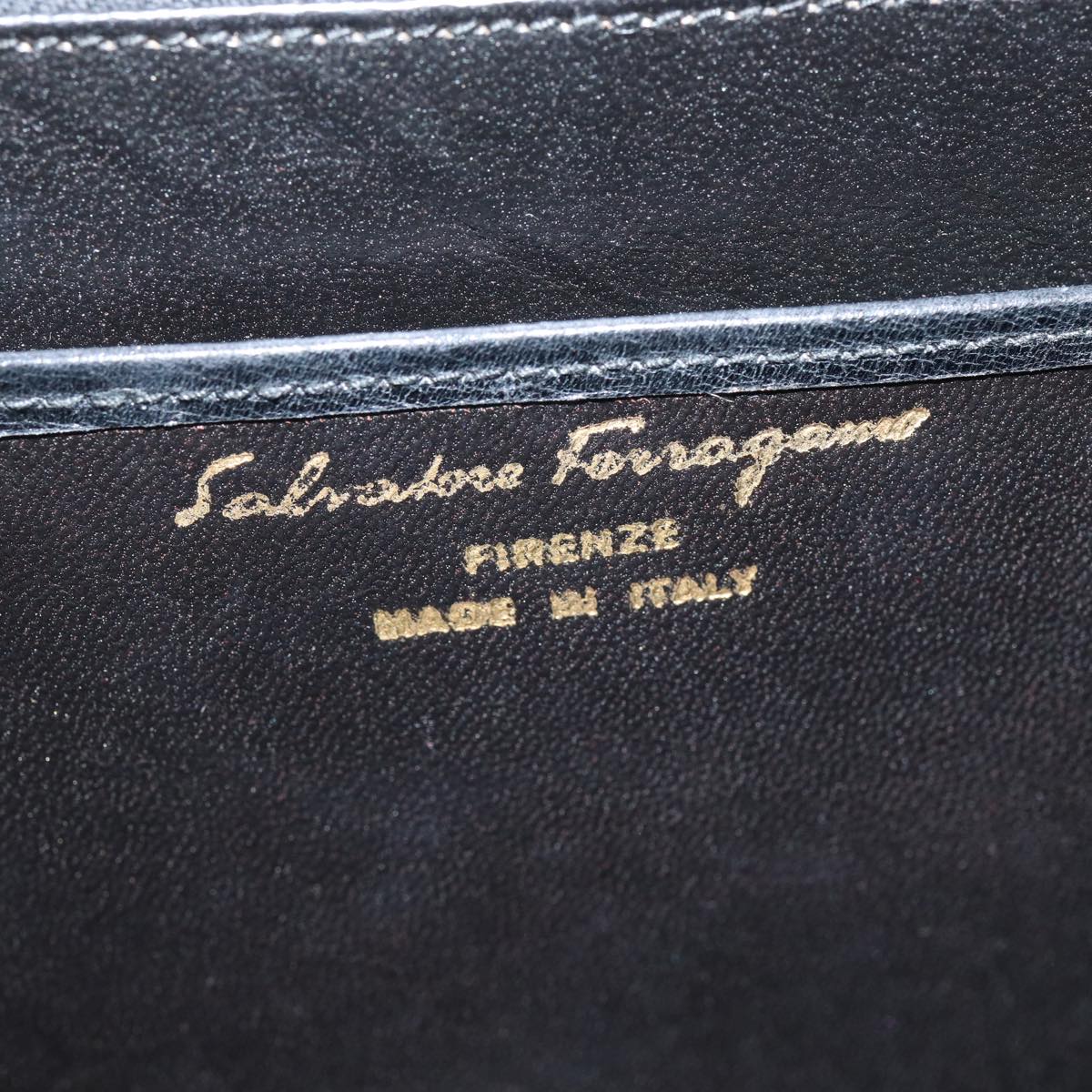 Salvatore Ferragamo Gancini Hand Bag Leather Black Gold Auth 86894