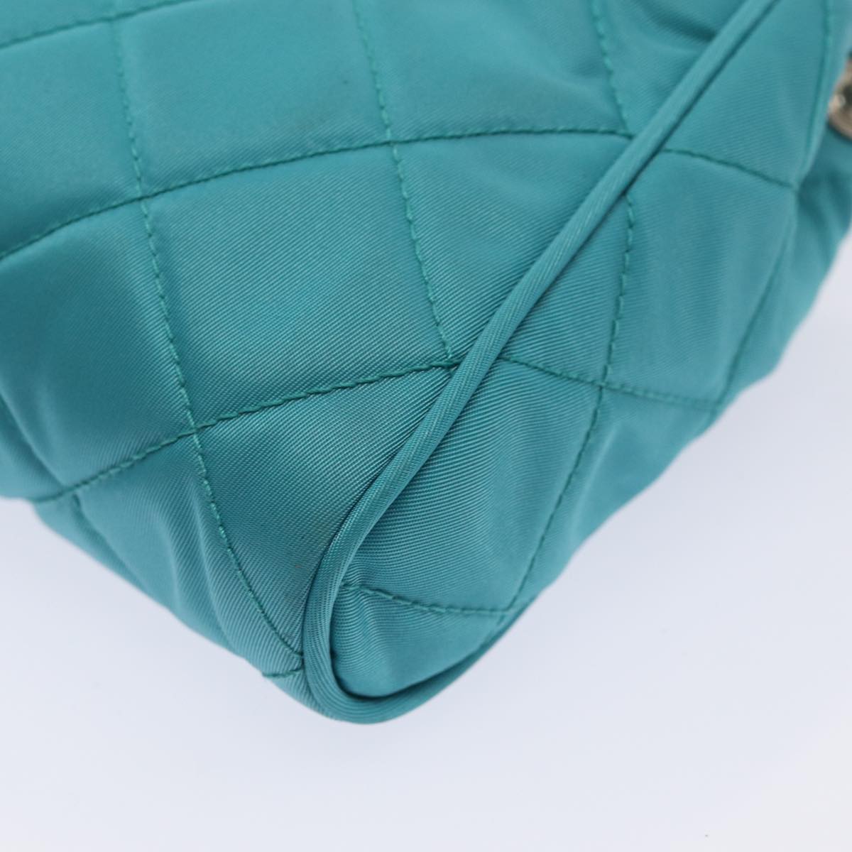 PRADA Chain Shoulder Bag Nylon Turquoise Blue Silver Auth 86958V