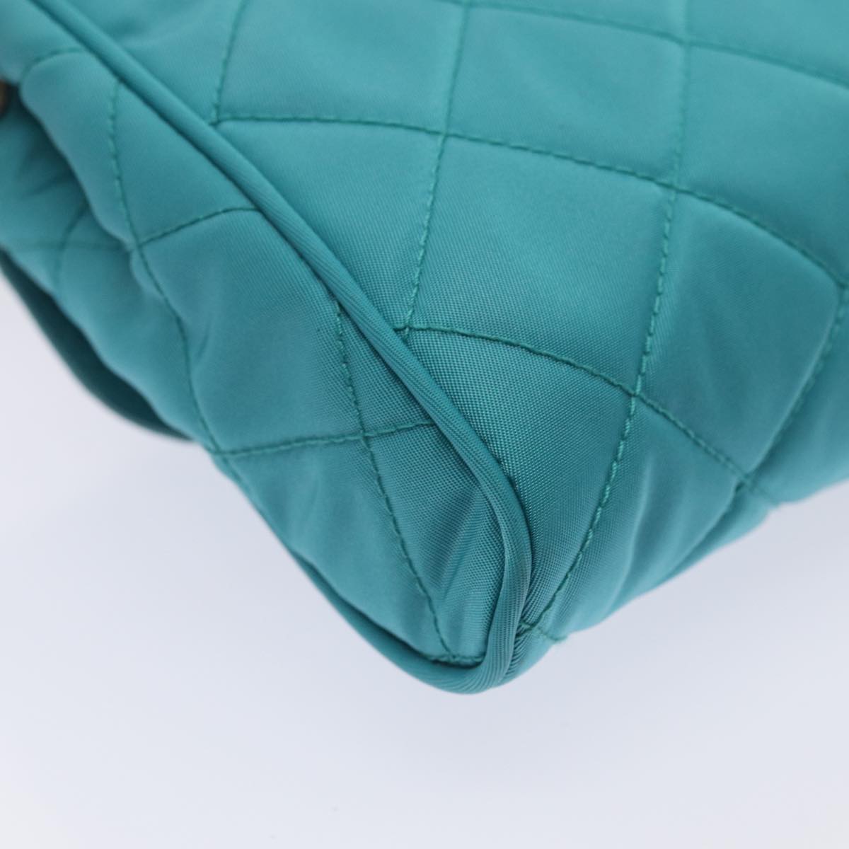 PRADA Chain Shoulder Bag Nylon Turquoise Blue Silver Auth 86958V