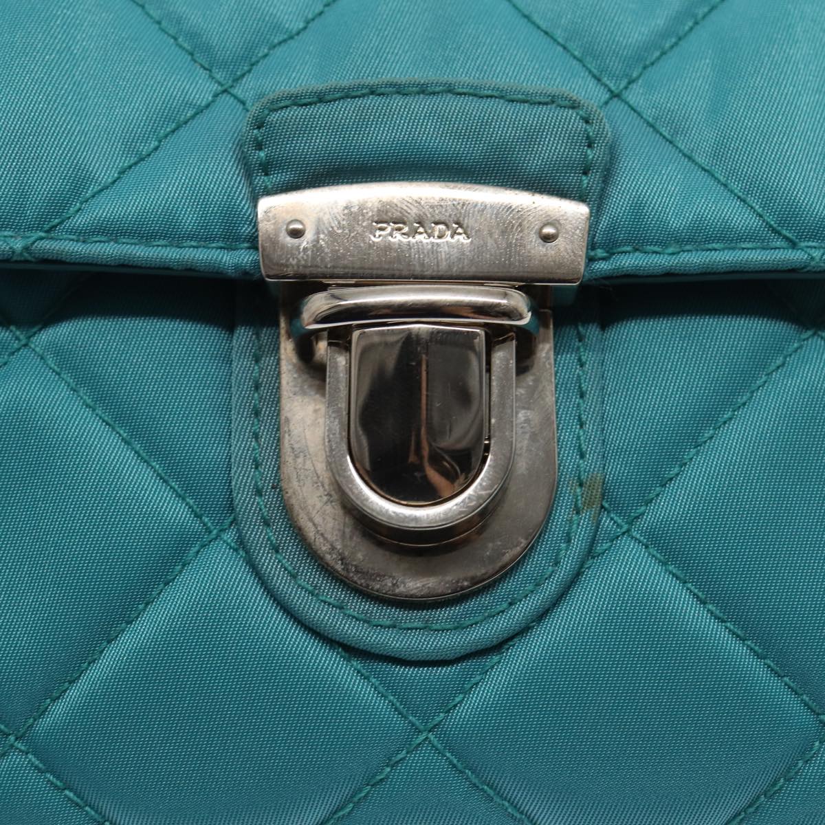 PRADA Chain Shoulder Bag Nylon Turquoise Blue Silver Auth 86958V