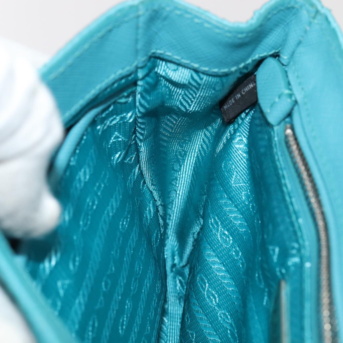 PRADA Chain Shoulder Bag Nylon Turquoise Blue Silver Auth 86958V