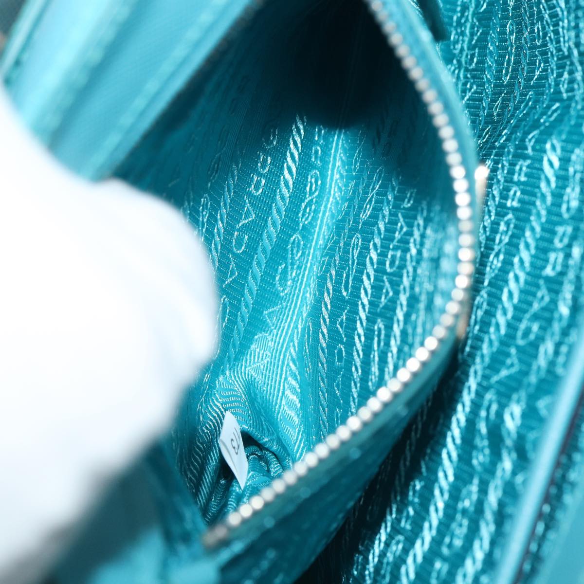 PRADA Chain Shoulder Bag Nylon Turquoise Blue Silver Auth 86958V