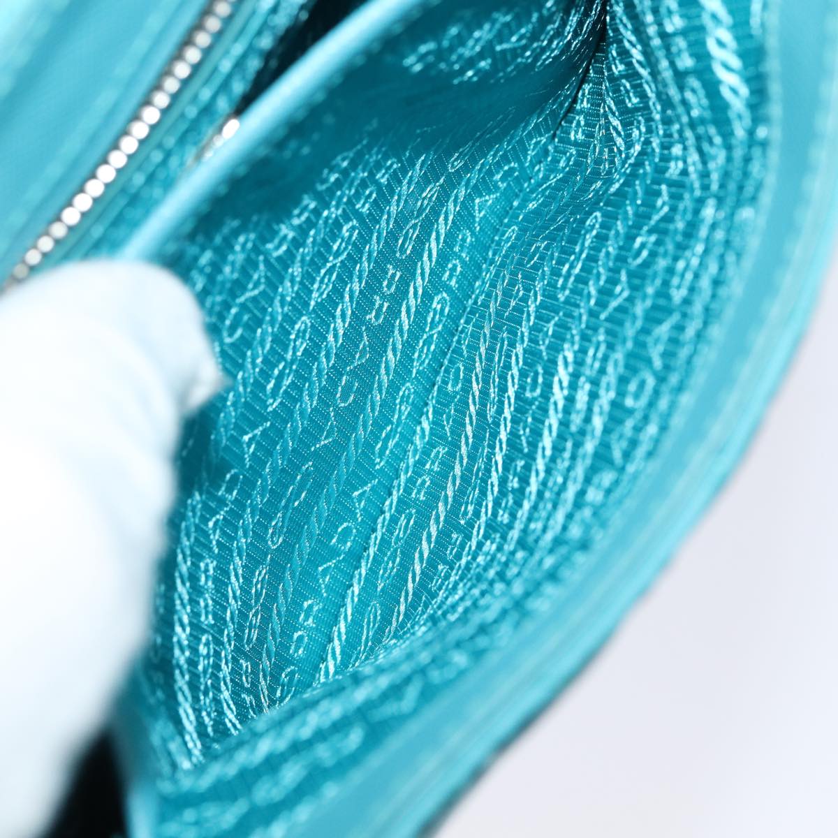 PRADA Chain Shoulder Bag Nylon Turquoise Blue Silver Auth 86958V