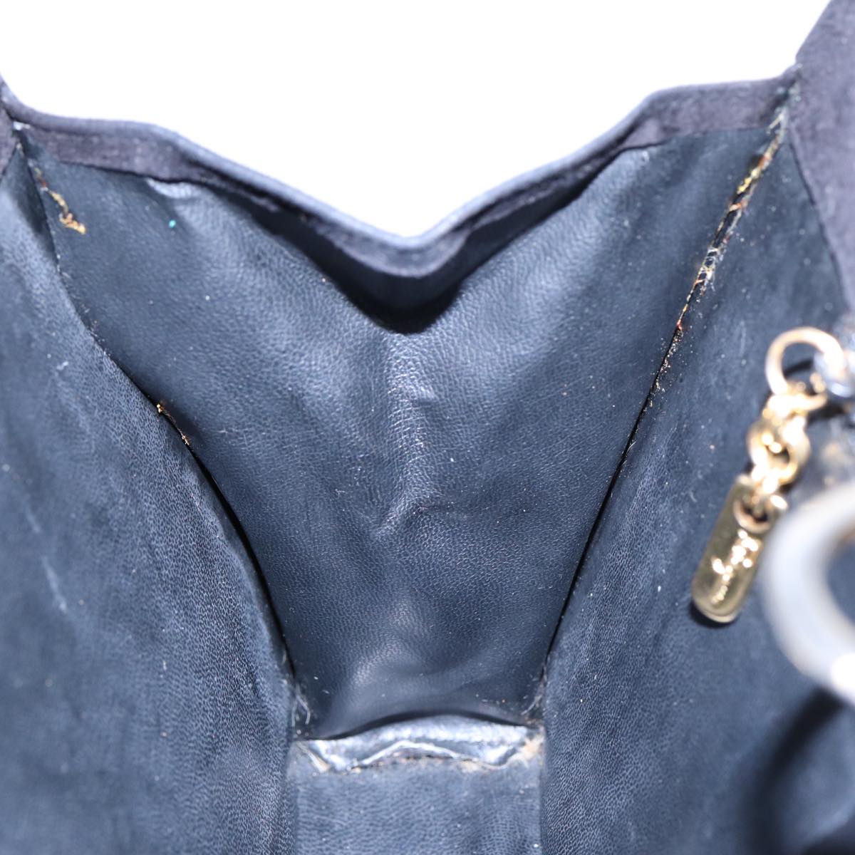 Salvatore Ferragamo Gancini Chain Shoulder Bag Suede Black Gold Auth 86970