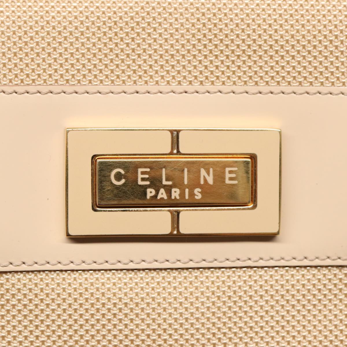 CELINE Shoulder Bag Nylon Beige Gold Auth 87076