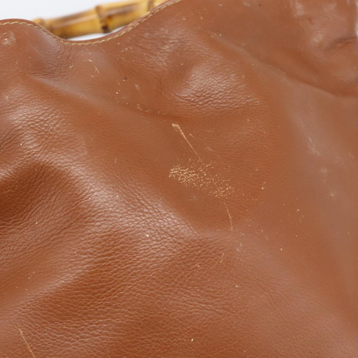 GUCCI Bamboo Hand Bag Leather 2way Brown Gold 001 1638 2615 Auth 87155