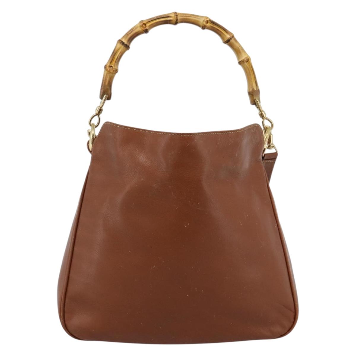GUCCI Bamboo Hand Bag Leather 2way Brown Gold 001 1638 2615 Auth 87155