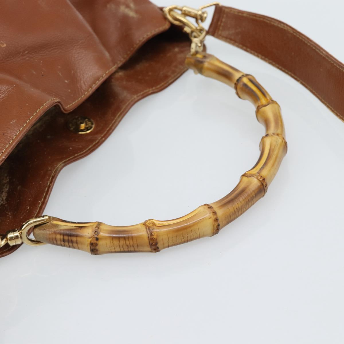 GUCCI Bamboo Hand Bag Leather 2way Brown Gold 001 1638 2615 Auth 87155