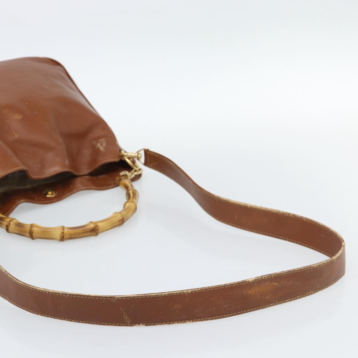 GUCCI Bamboo Hand Bag Leather 2way Brown Gold 001 1638 2615 Auth 87155