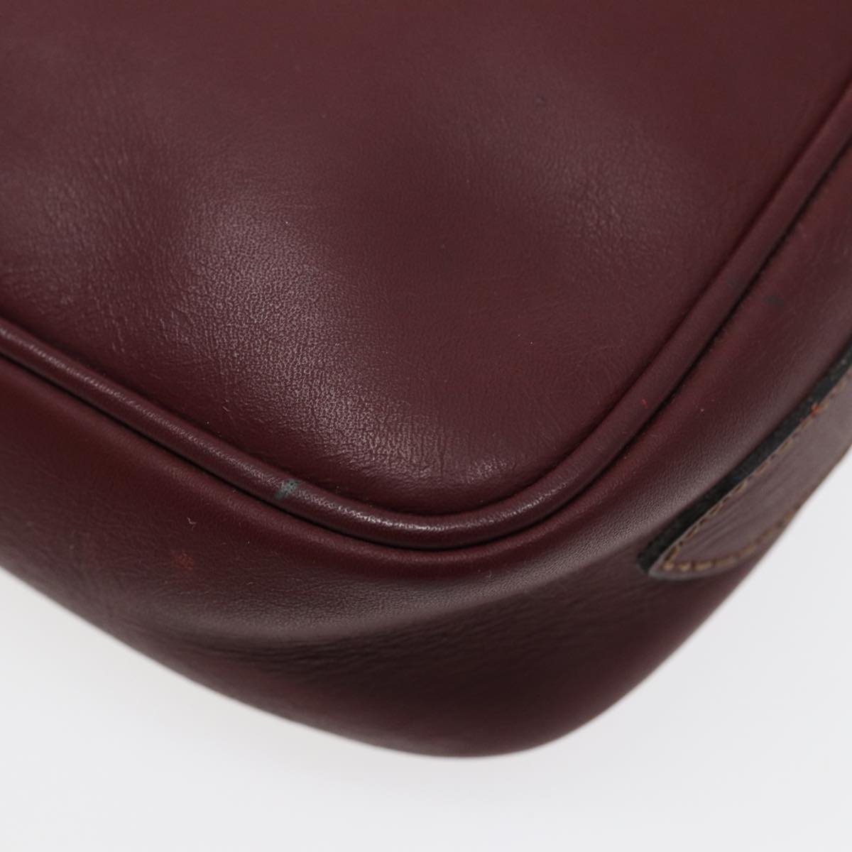 CARTIER Shoulder Bag Leather Bordeaux Gold Auth 87277