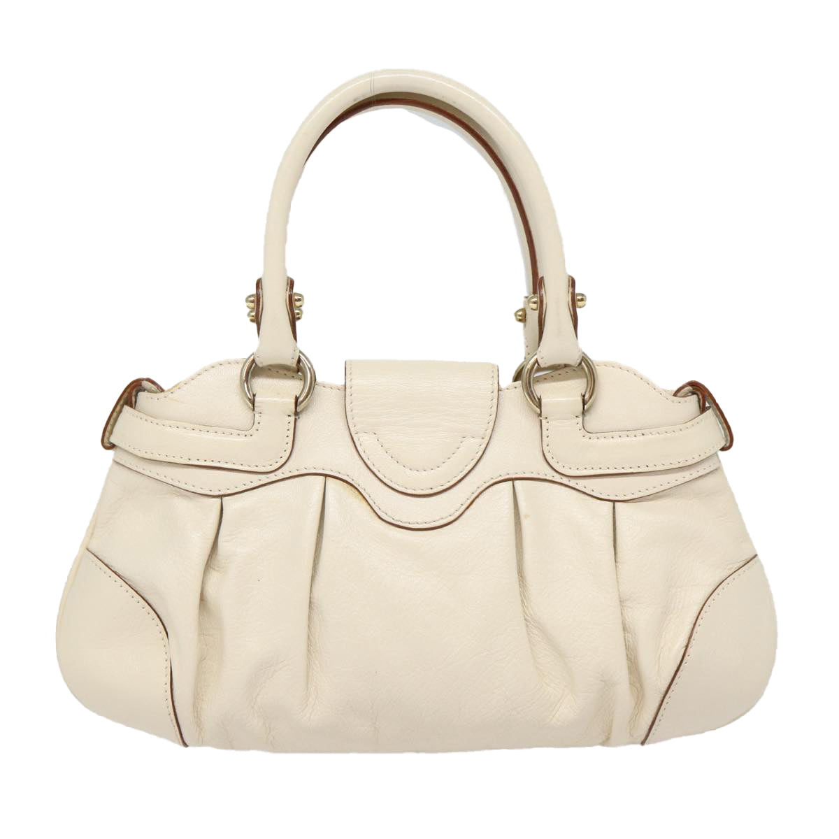 Salvatore Ferragamo Gancini Hand Bag Leather 2way White Auth 87666