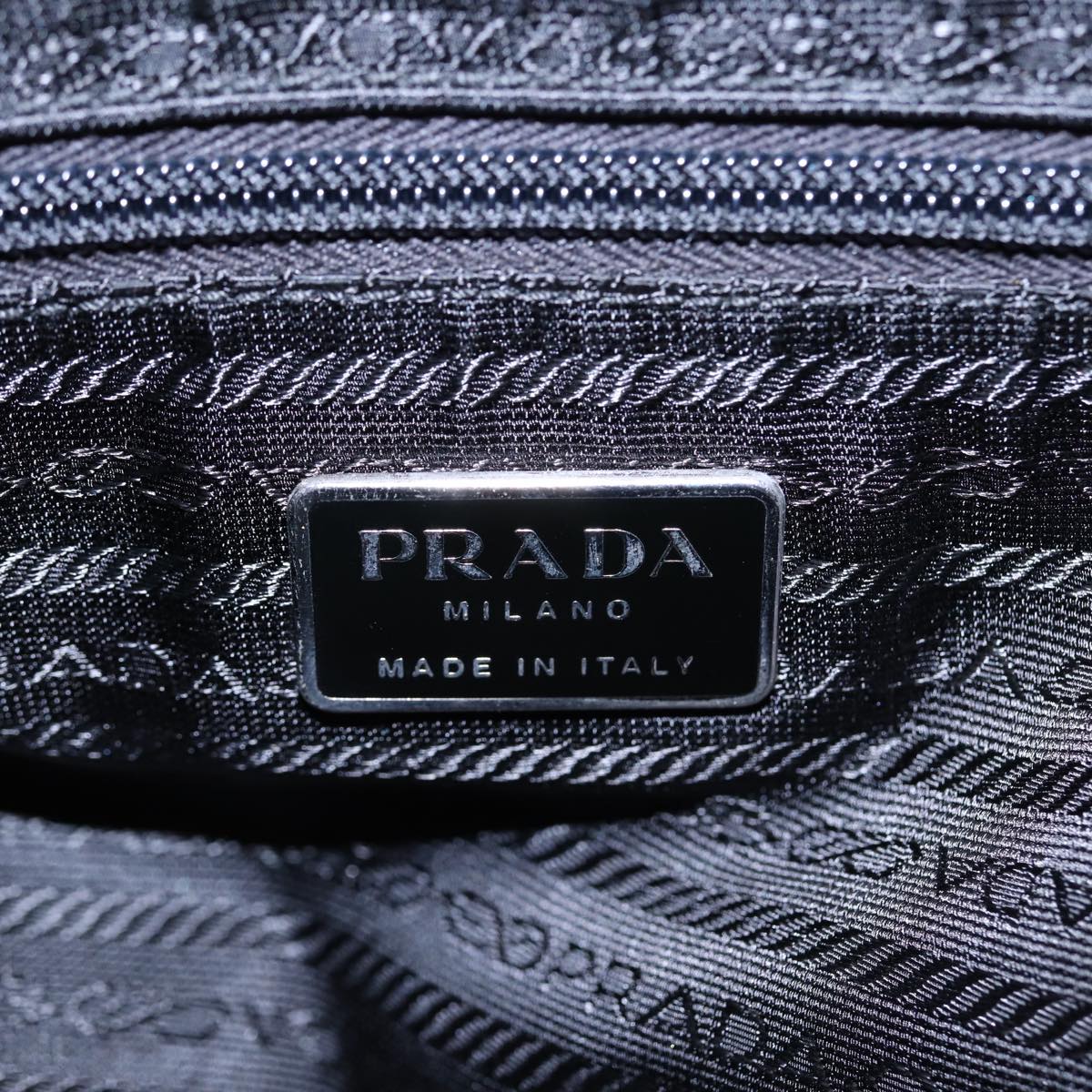 PRADA Tote Bag Nylon Khaki Silver Auth 87760