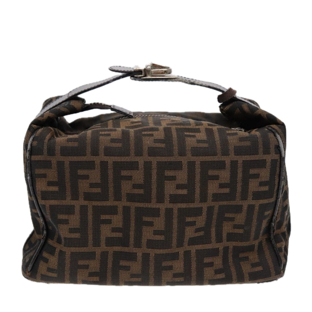 FENDI Zucca Canvas Vanity Pouch Brown Black Silver Auth 87877