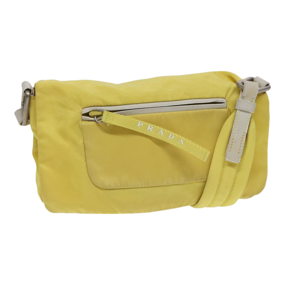PRADA Shoulder Bag Nylon Yellow Silver Auth 88093