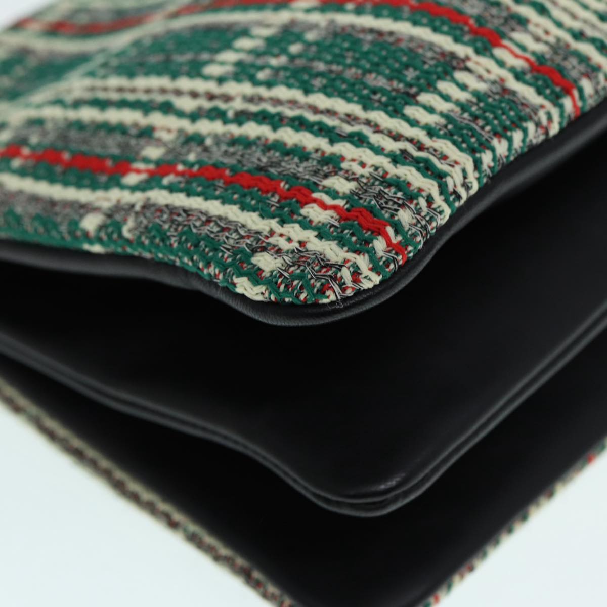 CELINE Trio Large Shoulder Bag Canvas Green Gold Auth 88114V