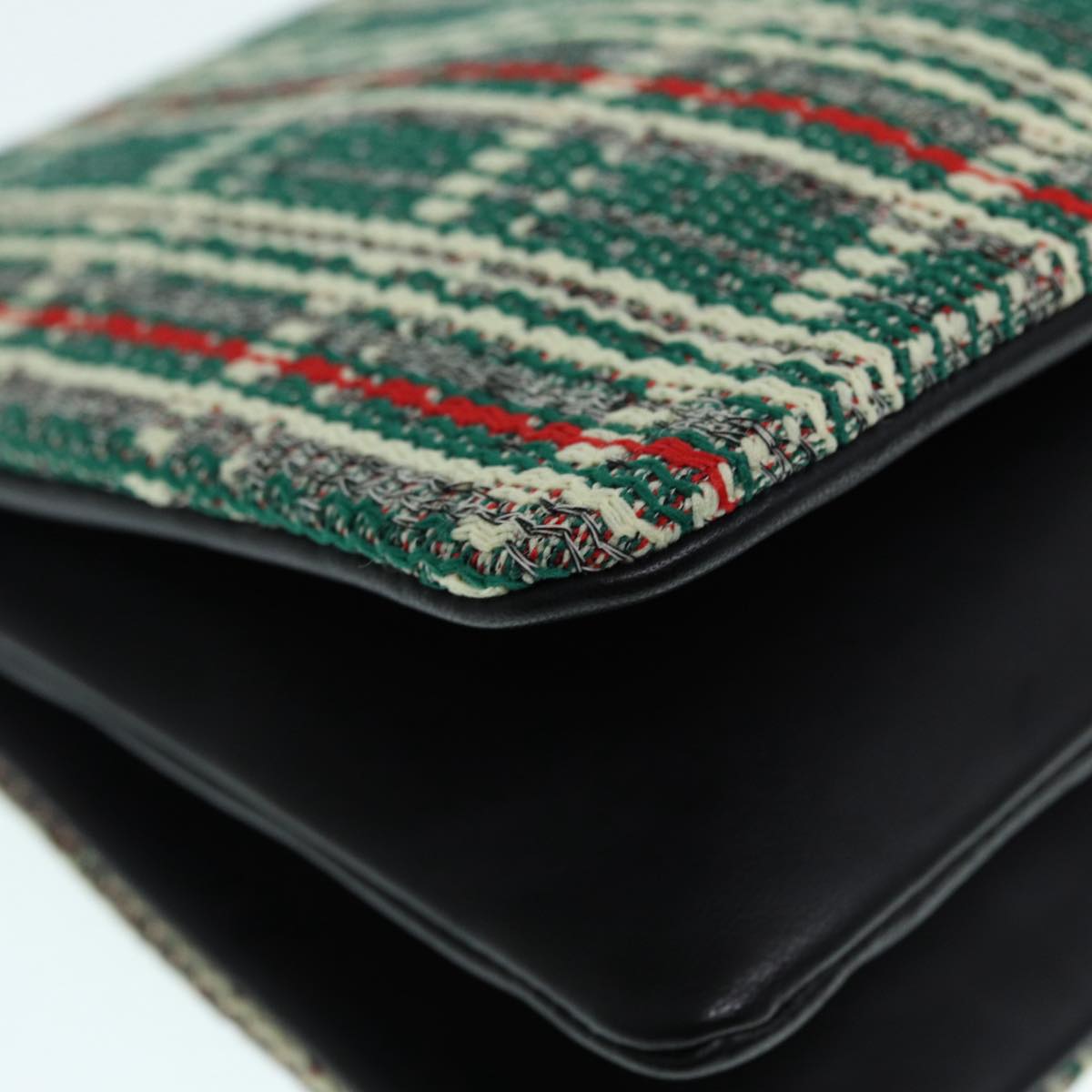 CELINE Trio Large Shoulder Bag Canvas Green Gold Auth 88114V